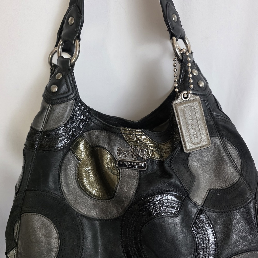 Large Coach Madison Shoulder MaggiebHobo Bag Op Art C Logo Black Leather READ